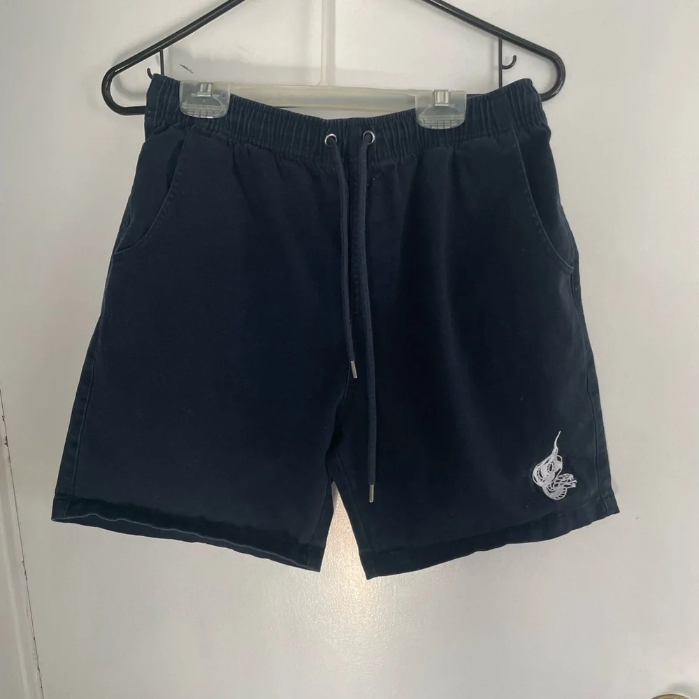 Men's Navy Born Dead Clothing Shorts with Snake Embroidery in size 32